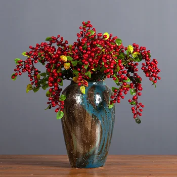 1 Ветка искусственной красной ягоды, искусственное растение, имитация букета цветов для декора домашней вазы, Рождественской елки, Новогодней свадьбы
