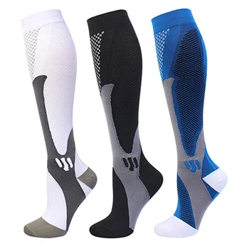 2023 Мужские и женские носки для бега, компрессионные носки от усталости для футбола, обезболивающие, 20-30 мм рт. ст. Черные компрессионные носки для спорта