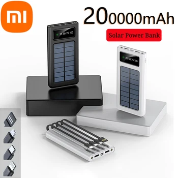 Встроенный Аккумулятор Солнечной энергии емкостью 200000 мАч Поставляется С Четырехпроводным Портативным Внешним Зарядным Устройством Со Светодиодной Подсветкой Для Samsung Apple Xiaomi