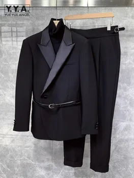 Комплекты мужских костюмов Slim Fit в британском стиле, банкетный дизайн, Элегантные блейзеры на одной пуговице, Прямые брюки, Деловой повседневный комплект из двух предметов