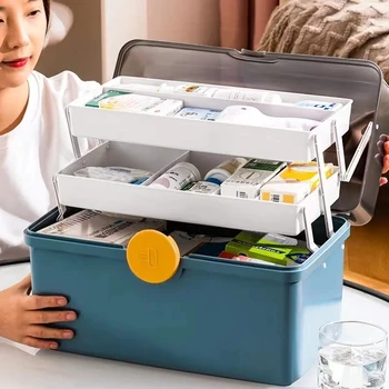 Коробка-органайзер для семейной медицины большой емкости Портативная аптечка первой помощи Контейнер для хранения лекарств Коробки для бытовых аварийных наборов