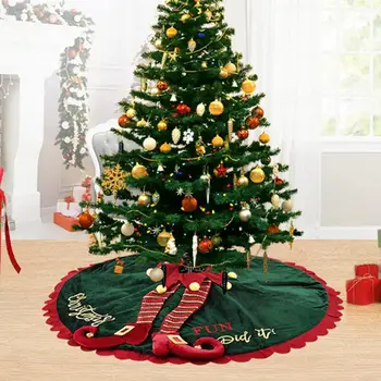 Многоразовая юбка для рождественской елки, украшенная сверкающими блестками, Юбка для рождественской елки с ножками Эльфа, цветочным краем, Праздничное круглое Рождество для новых