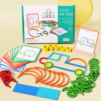 Монтессори палочки и кольца головоломка раннего образования игрушки для детей познавательная творческий DIY деревянный танграм для малышей подарки