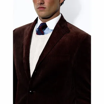 Мужской вельветовый блейзер Темно-кофейного цвета, повседневная вельветовая куртка на заказ, приталенное темно-коричневое теплое хлопковое вельветовое пальто на зиму